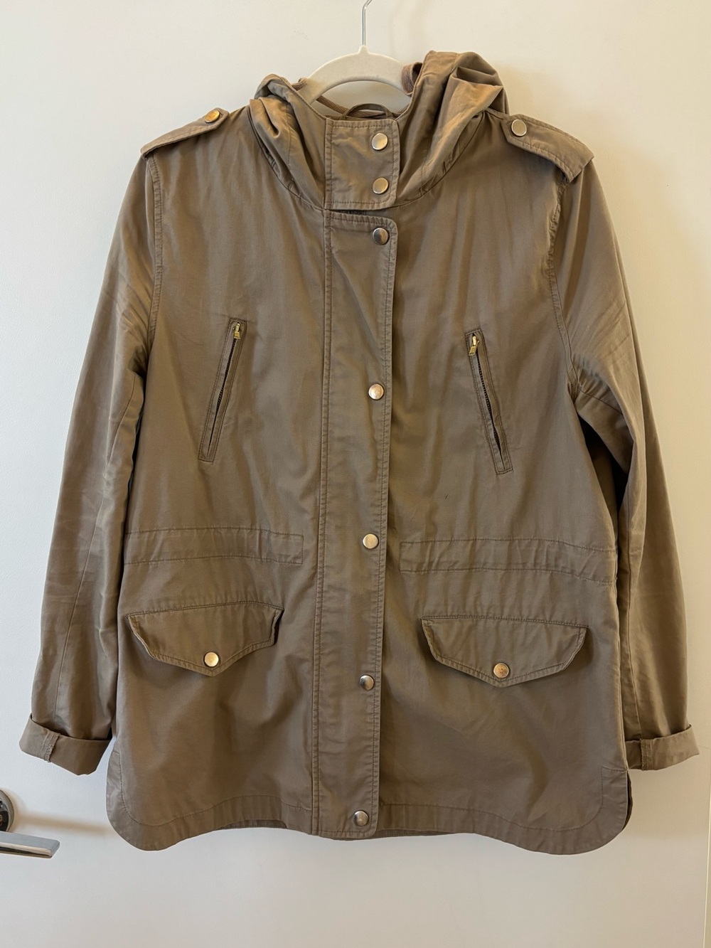 Love Tree Taupe Cotton Hooded Utility Jacket Parka L